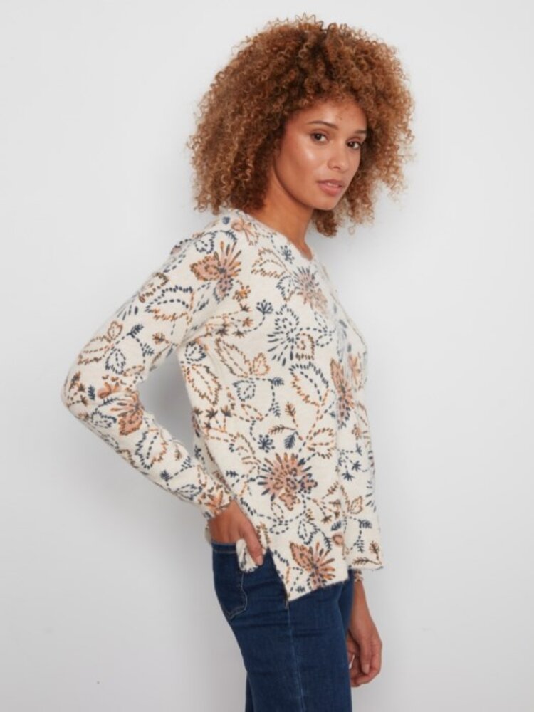 Charlie B Charlie B Printed Plushy V Neck Sweater C2581D