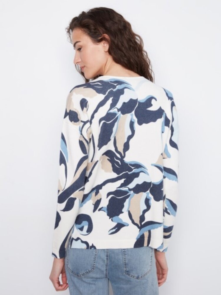 Charlie B Charlie B Printed Plushy V Neck Sweater C2581D