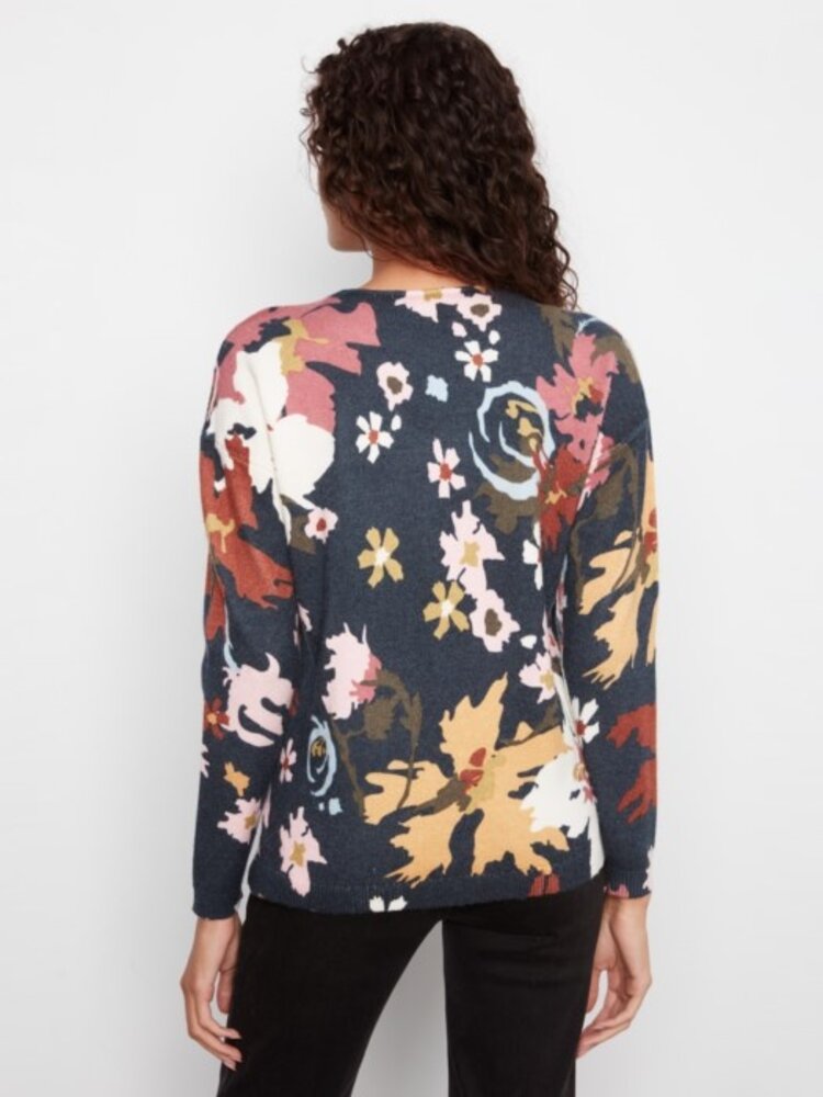 Charlie B Charlie B Printed Plushy V Neck Sweater C2581D