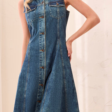 Tribal Tribal Flowy Denim Dress With Inserts & Pockets 6281O