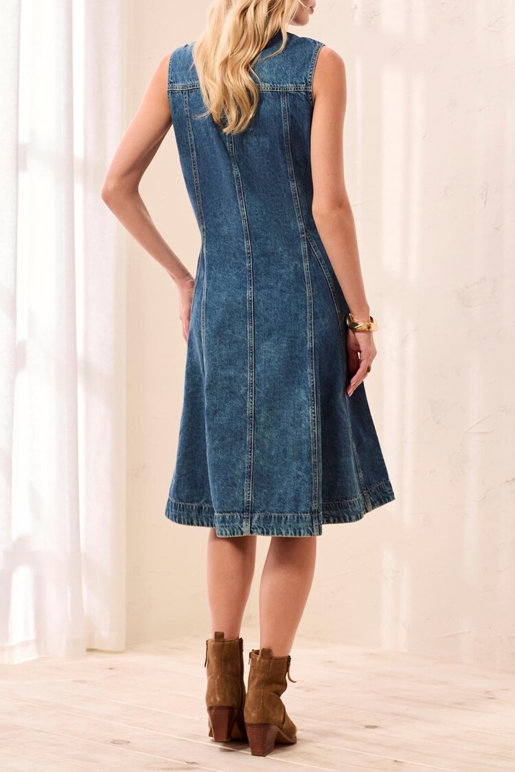 Tribal Tribal Flowy Denim Dress With Inserts & Pockets 6281O