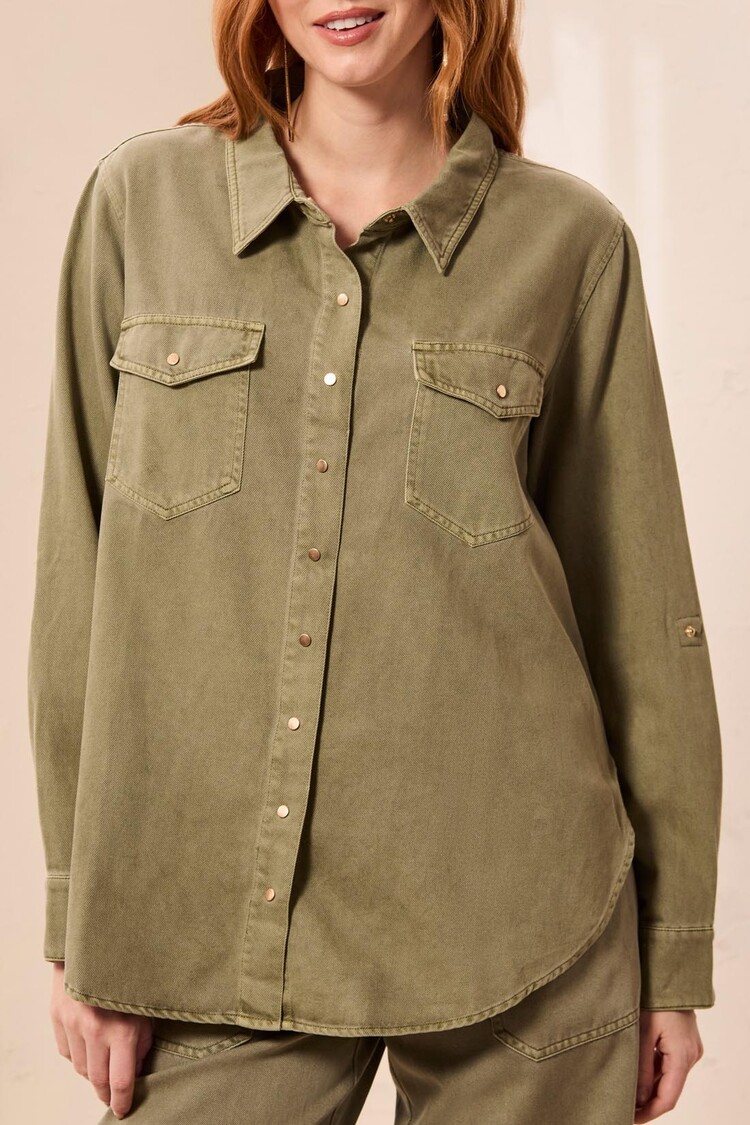 Tribal Tribal Classic Denim Shirt W/ Roll Up Sleeves 6103O