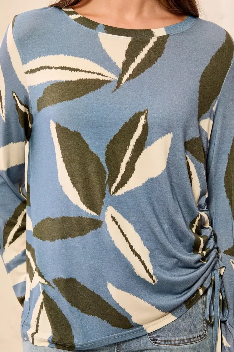 Tribal Tribal Long Sleeve Crew Neck Top With Side Ruching 3168O