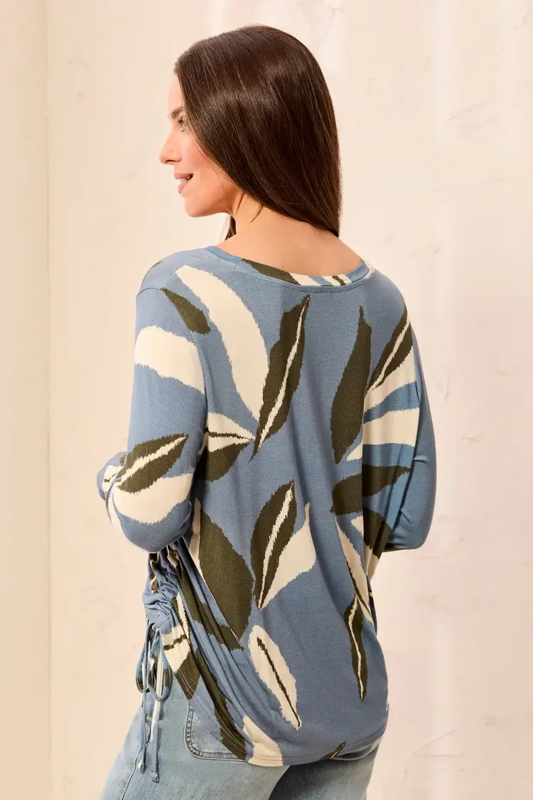 Tribal Tribal Long Sleeve Crew Neck Top With Side Ruching 3168O