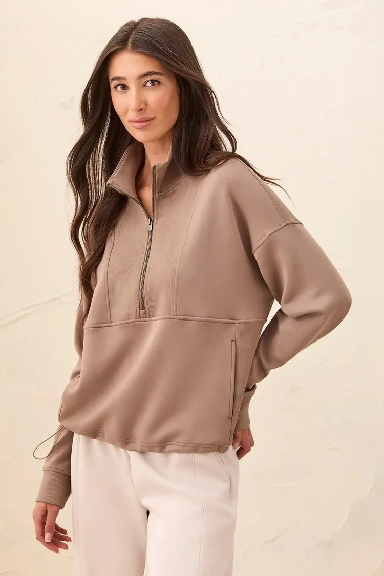 Tribal Tribal Long Sleeve Mock Neck Top With Zipper 3188O