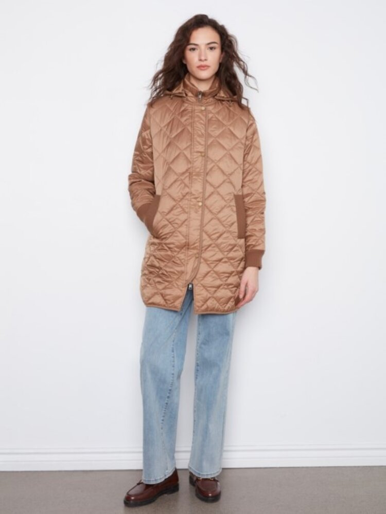 Charlie B Charlie B Sweater Rib Puffer W/ Removable Hood C6430