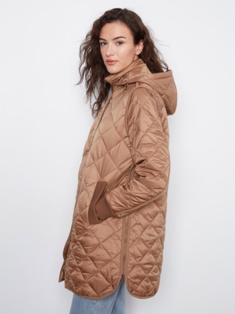 Charlie B Charlie B Sweater Rib Puffer W/ Removable Hood C6430