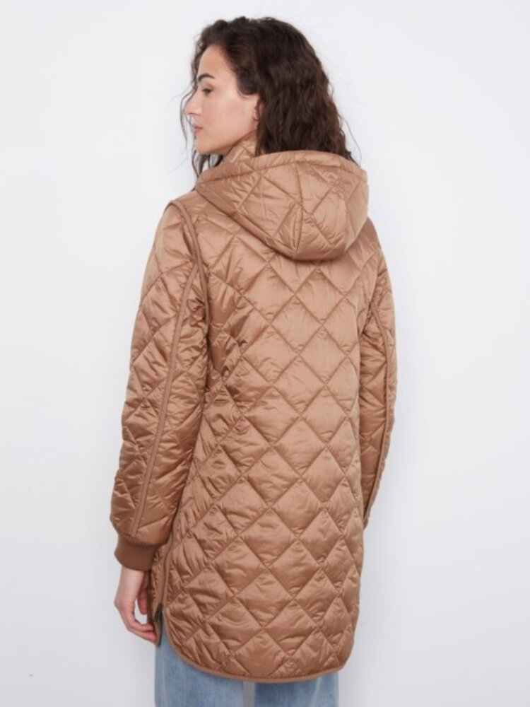 Charlie B Charlie B Sweater Rib Puffer W/ Removable Hood C6430