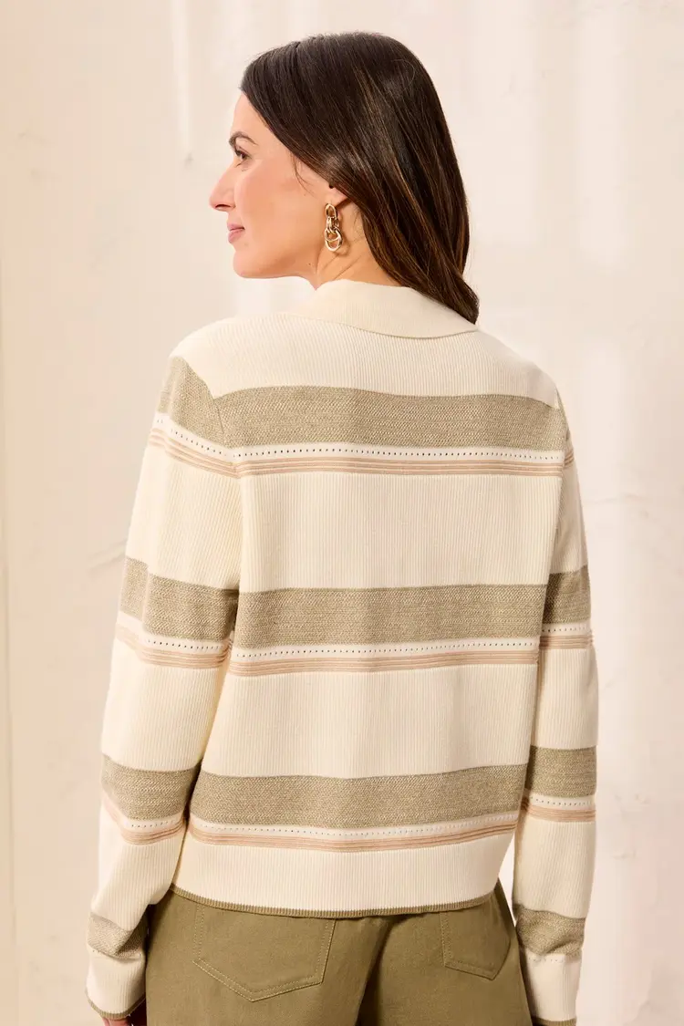 Tribal Tribal Long Sleeve Sweater Cardigan With Collar and Pockets 3175O