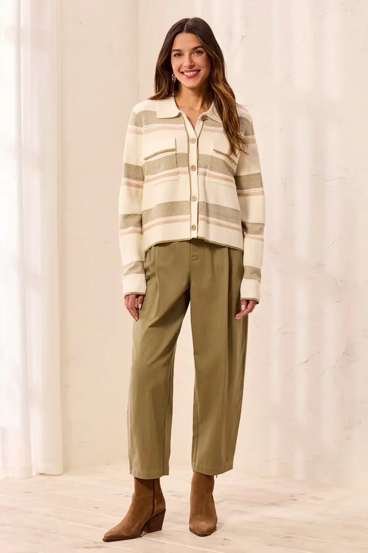 Tribal Tribal Long Sleeve Sweater Cardigan With Collar and Pockets 3175O