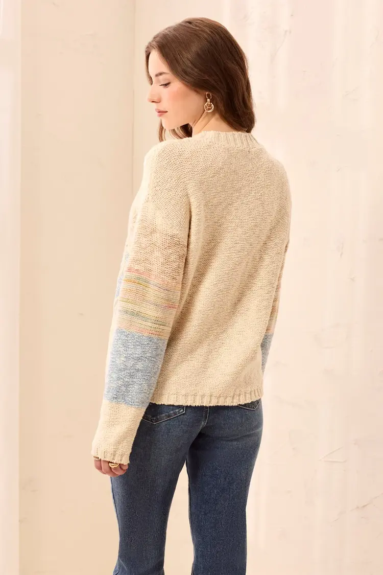 Tribal Tribal Long Sleeve Crew Neck Sweater With Embroidery 3194O