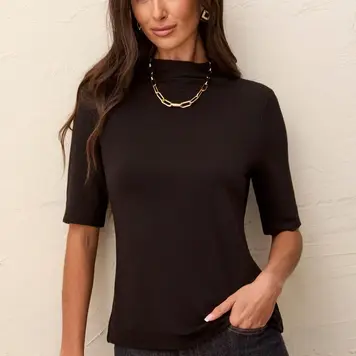 Tribal Tribal Funnel Neck Elbow Sleeve Knit Top 6300O