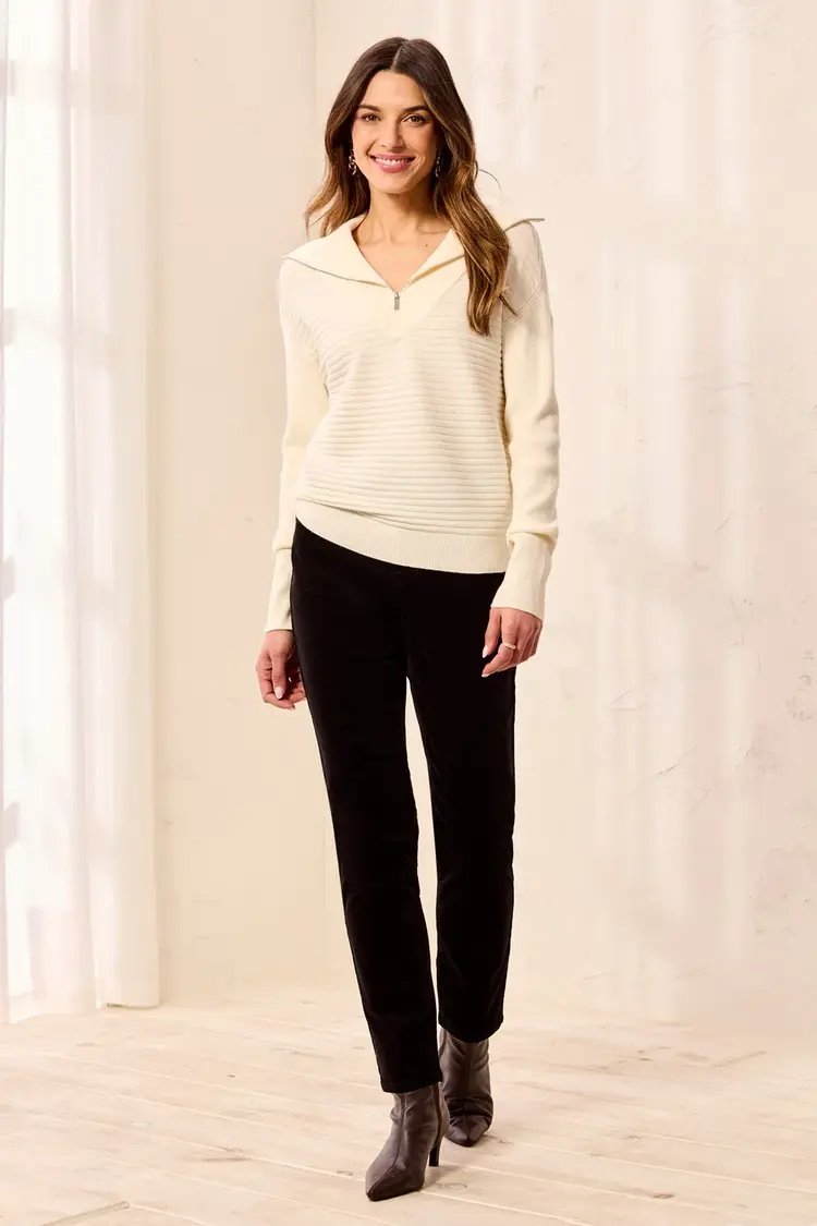 Tribal Tribal 6028O Zip Up V-Neck Sweater