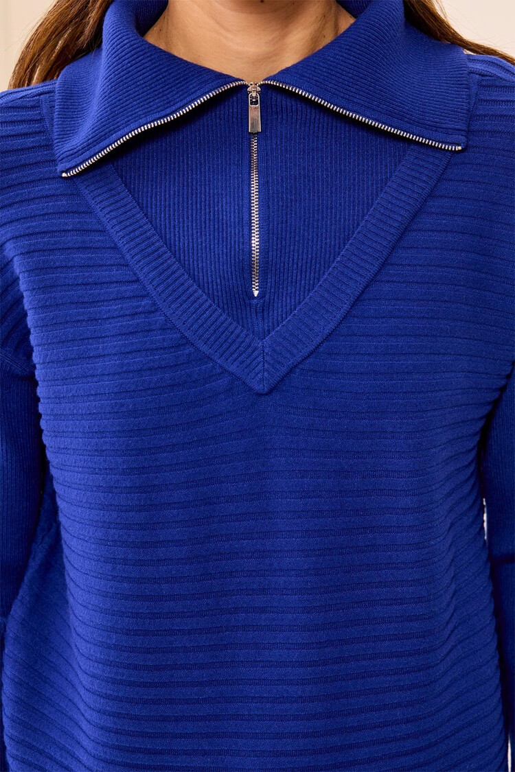 Tribal Tribal 6028O Zip Up V-Neck Sweater