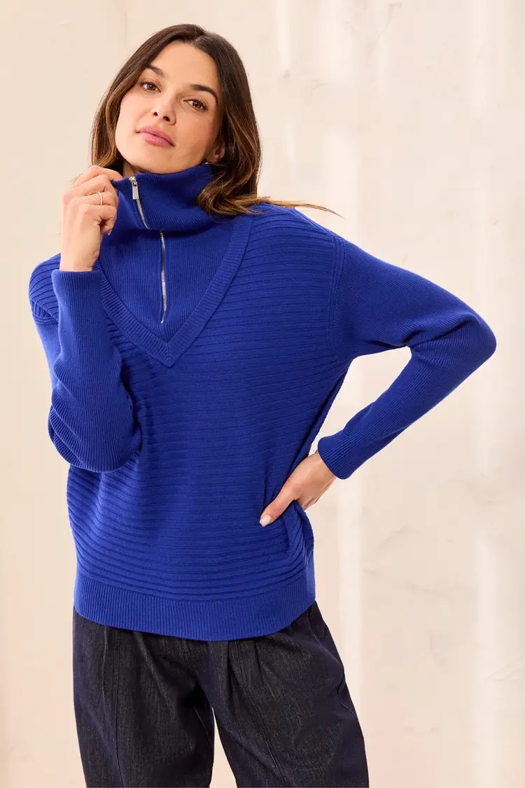Tribal Tribal 6028O Zip Up V-Neck Sweater