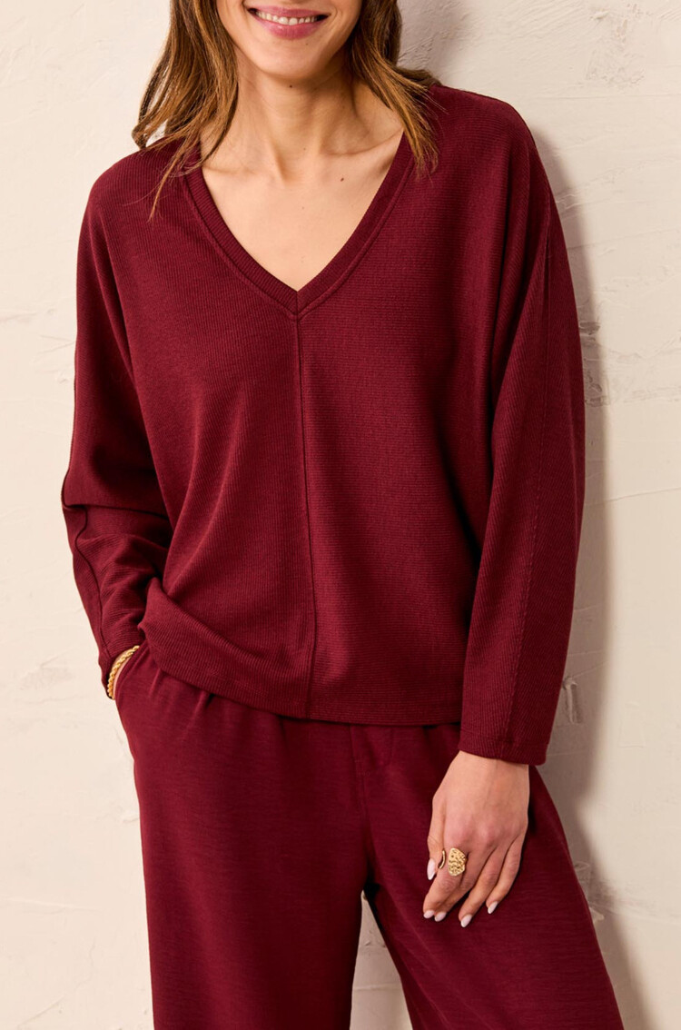 Tribal Tribal Long Sleeve Dolman V-Neck Top 6241O