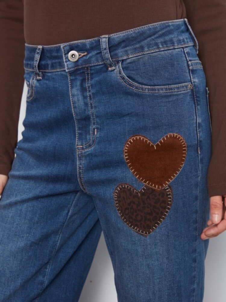 Charlie B Charlie B Straight Leg Pants With Corduroy and Leopard Heart Patches C5846