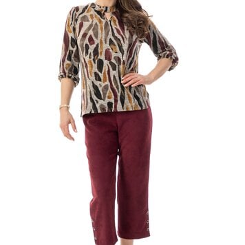 Bali Bali Elastic Sleeve Printed Top W/ Round Neck Cut Out 8941