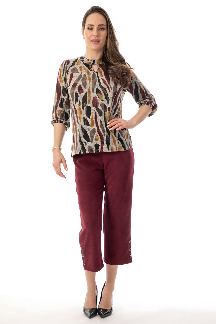 Bali Bali Elastic Sleeve Printed Top W/ Round Neck Cut Out 8941