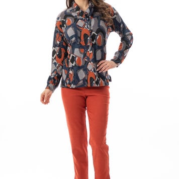 Bali Bali Long Sleeve Cowl Neck Printed Top W/ Drawstring 8962