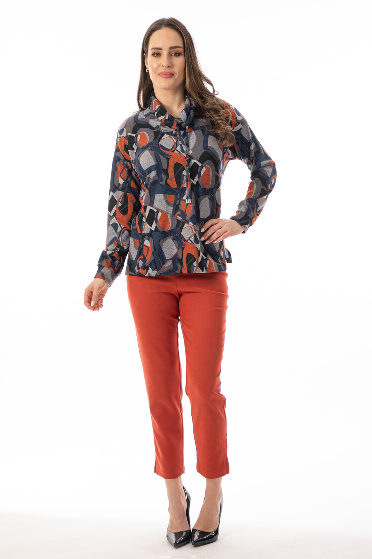 Bali Bali Long Sleeve Cowl Neck Printed Top W/ Drawstring 8962