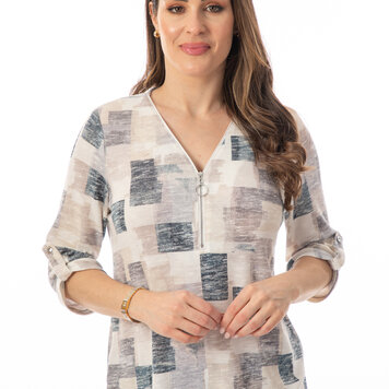 Bali Bali 3/4 Sleeve Quarter Zip Printed Top 9031