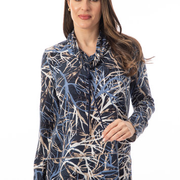 Bali Bali Long Sleeve Printed Cowl Neck Top W/ Drawstrings 8978