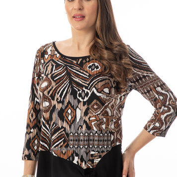 Bali Bali  3/4 Sleeve Printed Top W/ Tie Front 8965