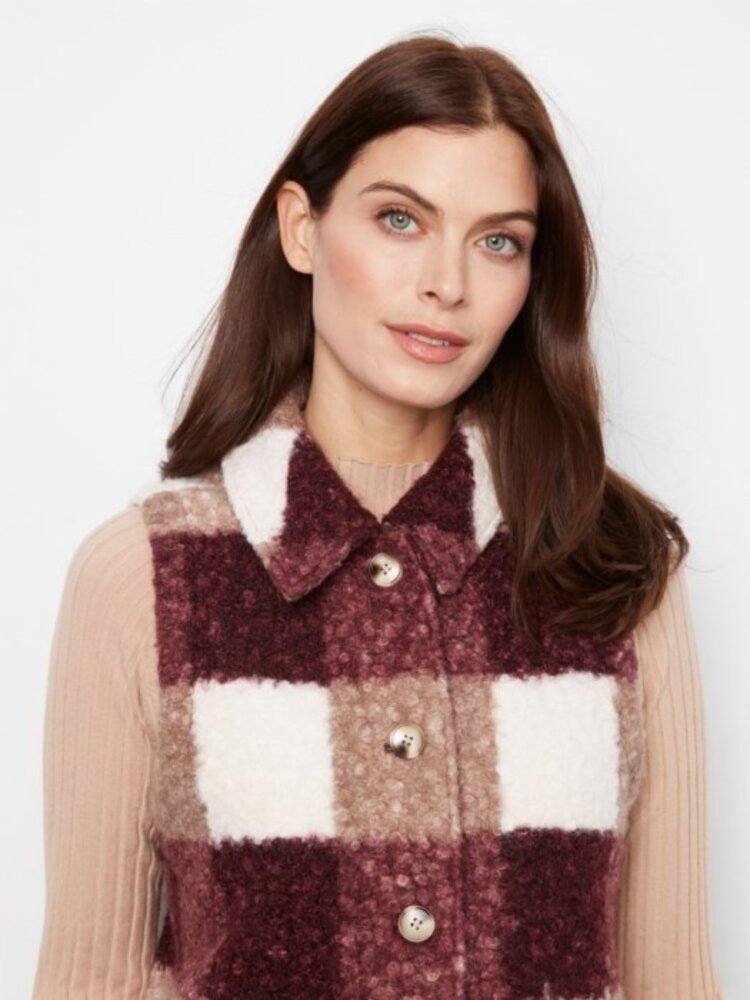 Charlie B Charlie B C6319 Sherpa Plaid Long Vest w/ Pockets