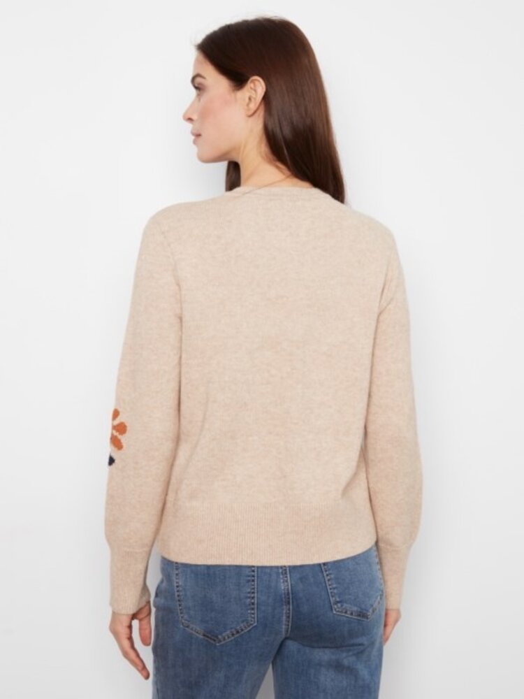 Charlie B Charlie B Long Sleeve Crew Neck Sweater W/ Placed Jacquard Flowers C2046