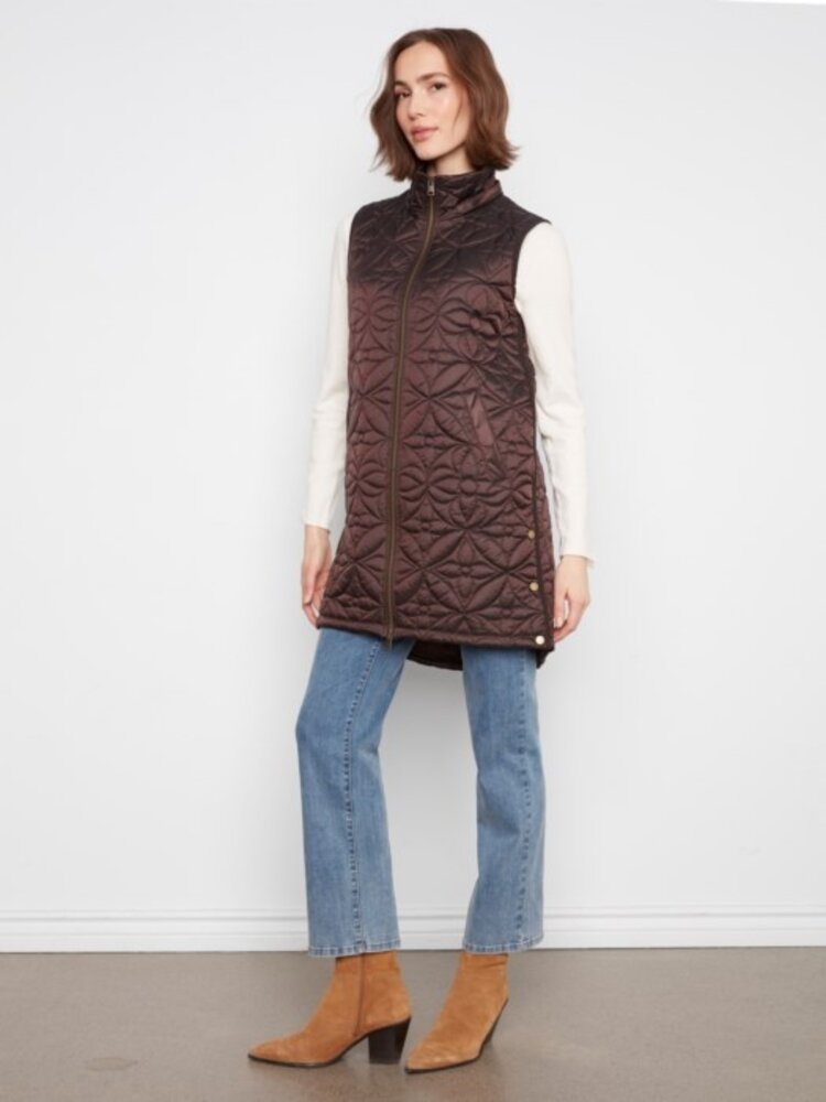 Charlie B Charlie B Sleeveless Long Puffer Vest W/ Removable Hood C6426