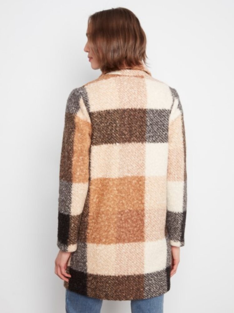 Charlie B Charlie B Plaid Bouche Knit Tailored Collar Coat C6141Z