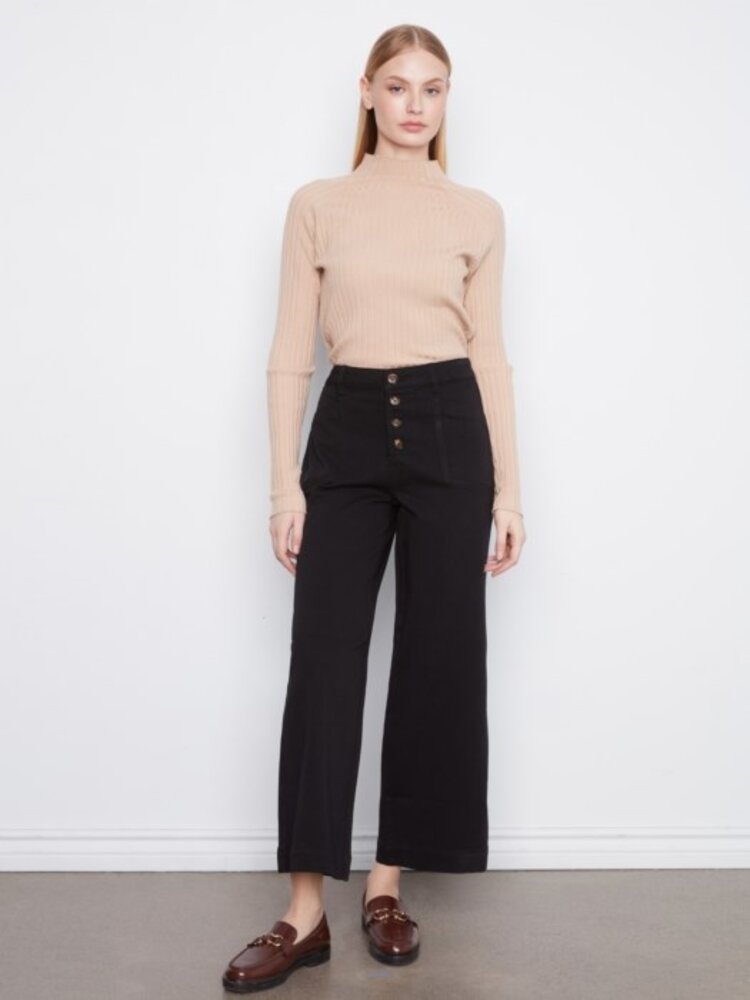 Charlie B Charlie B Wide Leg Button Front Pants With Patch Pockets C5835
