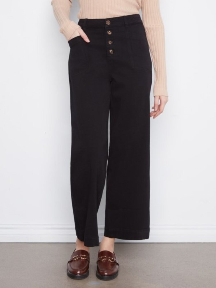 Charlie B Charlie B Wide Leg Button Front Pants With Patch Pockets C5835