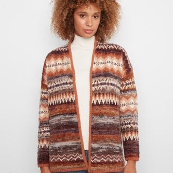 Charlie B Charlie B C2934 Long Jacquard Cardigan w/ Patch Pockets