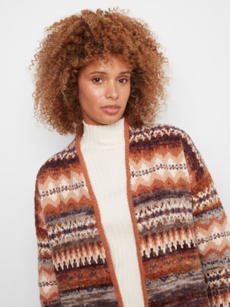 Charlie B Charlie B C2934 Long Jacquard Cardigan w/ Patch Pockets