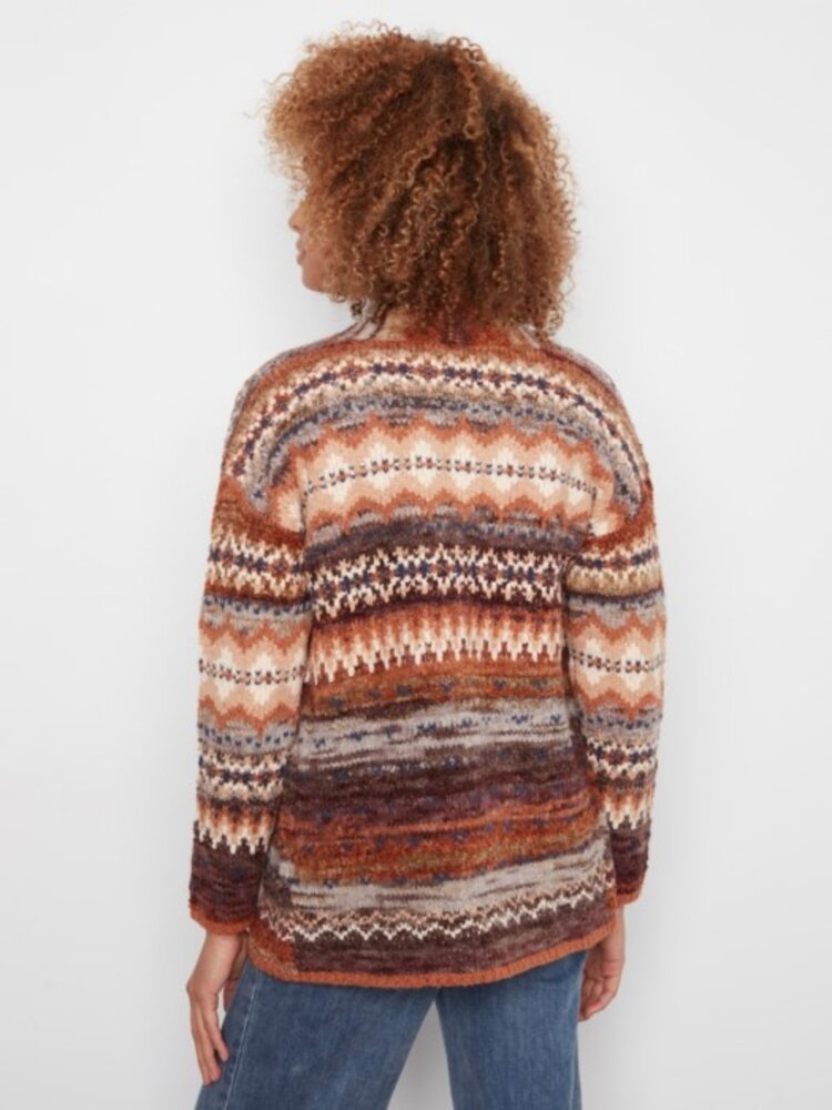 Charlie B Charlie B C2934 Long Jacquard Cardigan w/ Patch Pockets