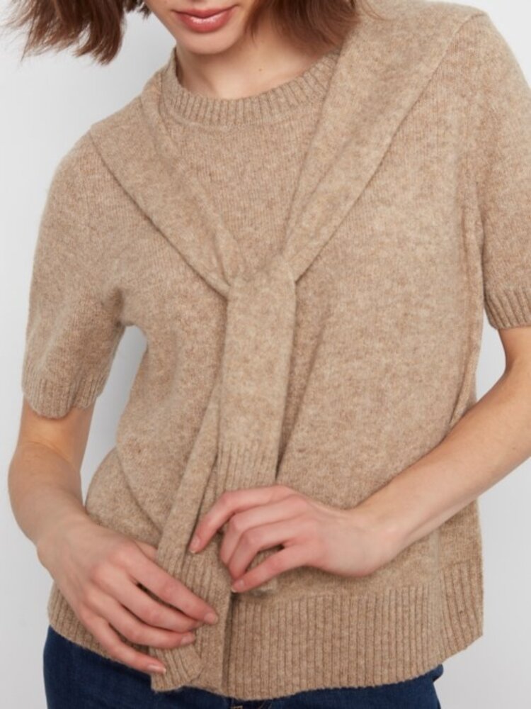 Charlie B Charlie B Short Sleeve Crew Neck Sweater W/ Combined Sleeves Detail C2069