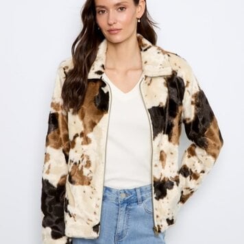 Charlie B Charlie B Long Sleeve Cow Pattern Fur Jacket C6441
