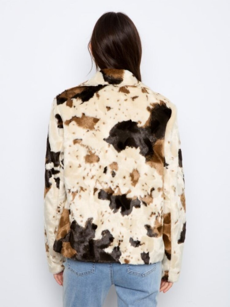 Charlie B Charlie B Long Sleeve Cow Pattern Fur Jacket C6441
