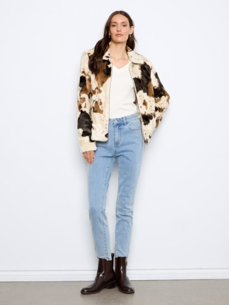 Charlie B Charlie B Long Sleeve Cow Pattern Fur Jacket C6441