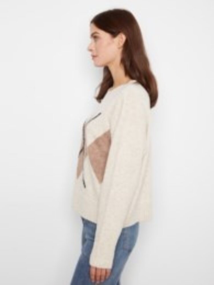 Charlie B Charlie B Long Sleeve Drop Shoulder Crew Neck Sweater W/ Argyle Jacquard Detail C2048