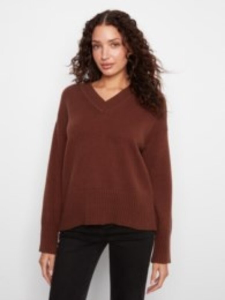 Charlie B Charlie B Long Sleeve Drop Shoulder Crew Neck Sweater C2127