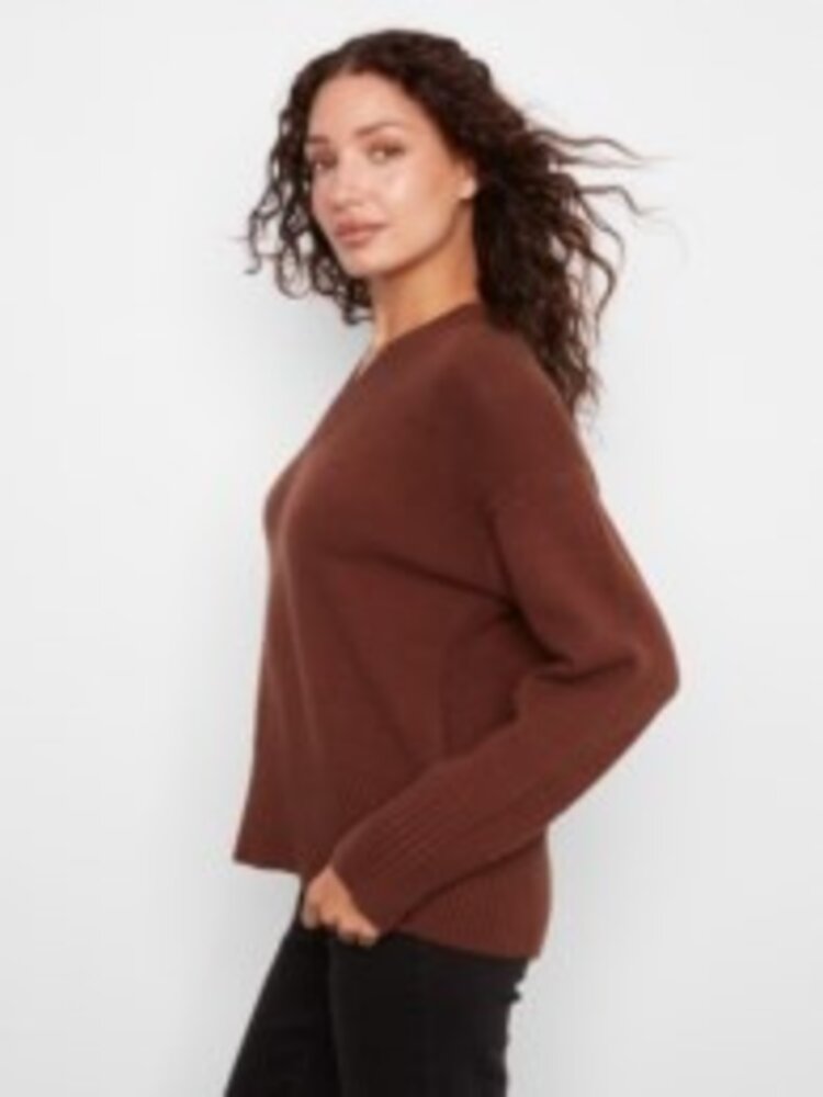 Charlie B Charlie B Long Sleeve Drop Shoulder Crew Neck Sweater C2127