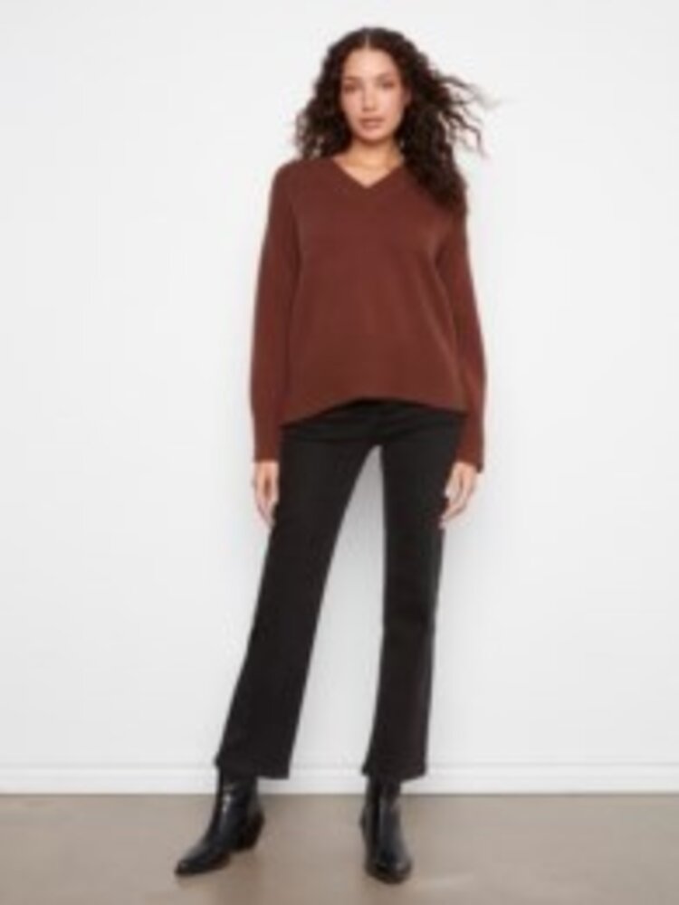 Charlie B Charlie B Long Sleeve Drop Shoulder Crew Neck Sweater C2127