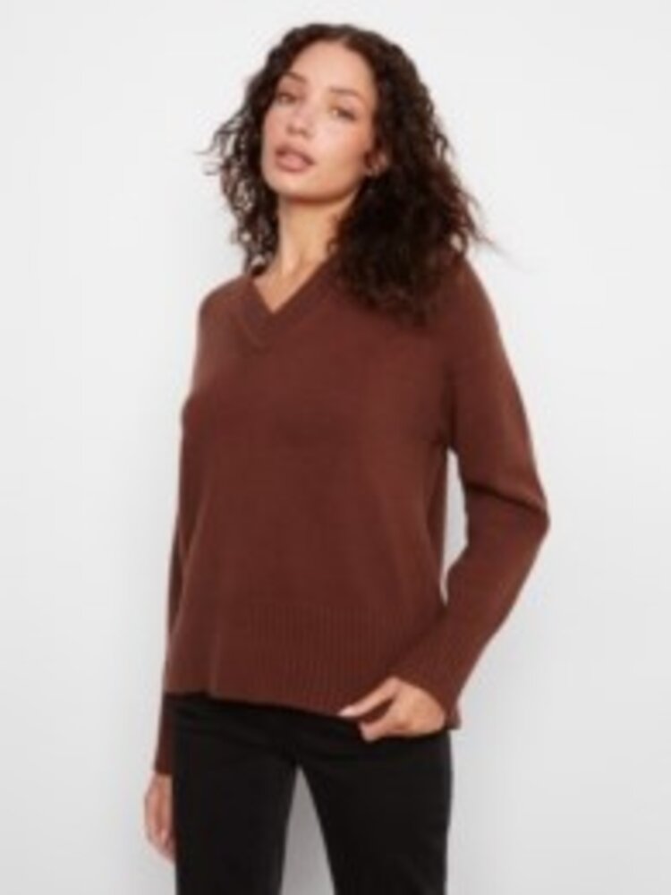 Charlie B Charlie B Long Sleeve Drop Shoulder Crew Neck Sweater C2127