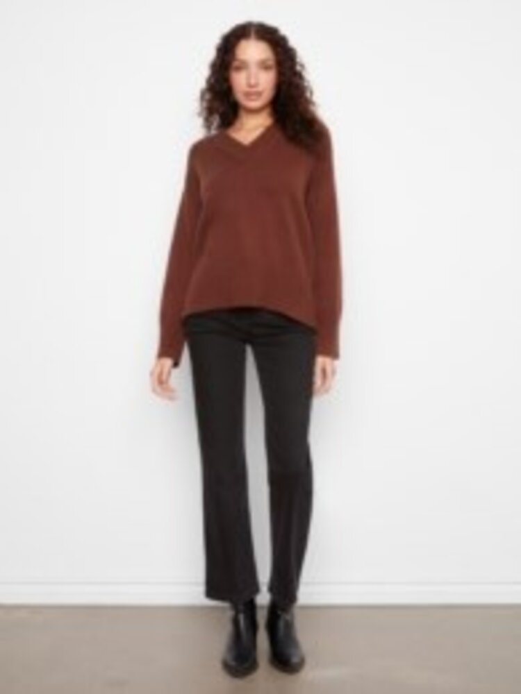 Charlie B Charlie B Long Sleeve Drop Shoulder Crew Neck Sweater C2127