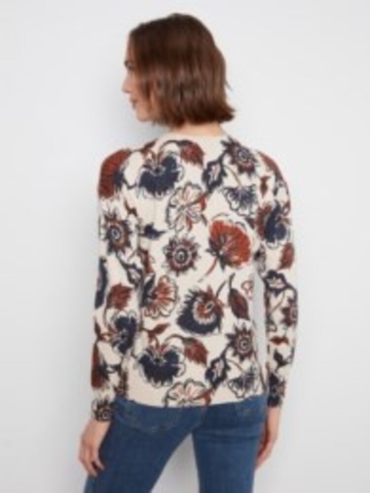 Charlie B Charlie B Long Sleeve Drop Shoulder Crew Neck Printed Sweater C2668