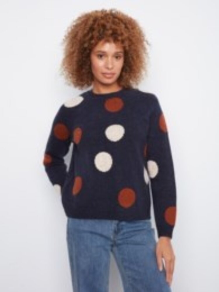 Charlie B Charlie B Long Sleeve Raglan Crew Neck Sweater With Placed Jacquard C2834