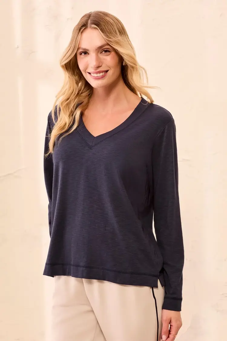Tribal Tribal Long Sleeve V-Neck Top 3169O
